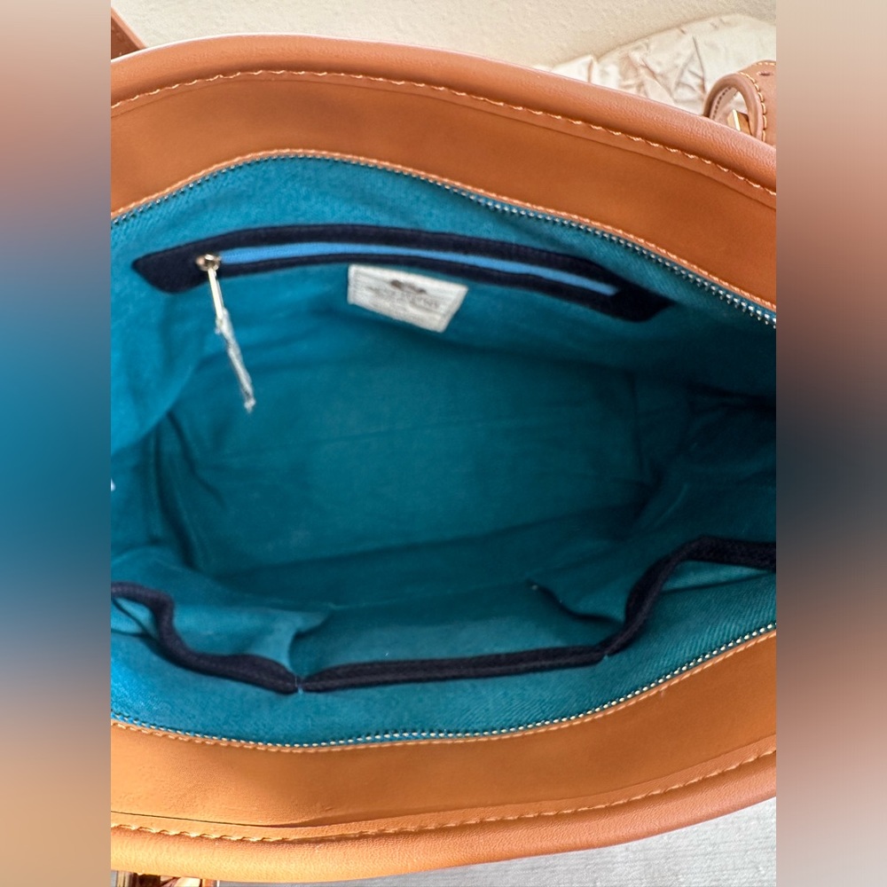 New Spartina 449 Mareena Avery Navy/Tan Leather/ Natural Linen Tote Purse - Picture 10 of 13